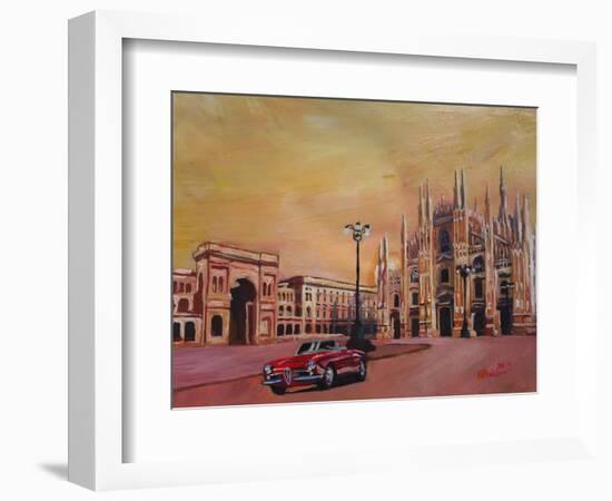 Milan Cathedral with Oldtimer Convertible Alfa Romeo-Markus Bleichner-Framed Art Print