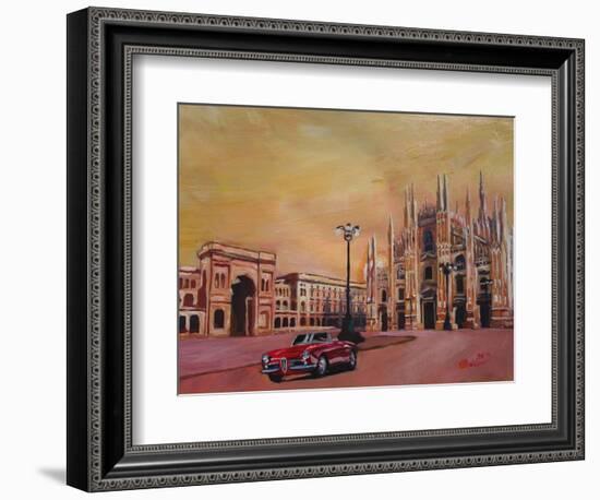 Milan Cathedral with Oldtimer Convertible Alfa Romeo-Markus Bleichner-Framed Art Print