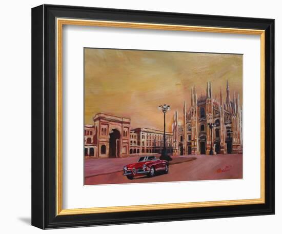 Milan Cathedral with Oldtimer Convertible Alfa Romeo-Markus Bleichner-Framed Art Print