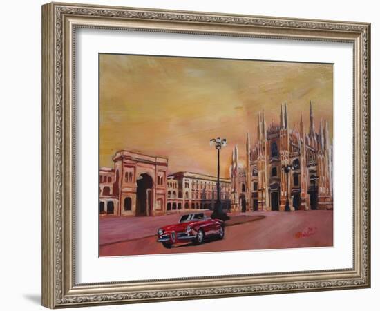 Milan Cathedral with Oldtimer Convertible Alfa Romeo-Markus Bleichner-Framed Art Print