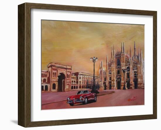 Milan Cathedral with Oldtimer Convertible Alfa Romeo-Markus Bleichner-Framed Art Print