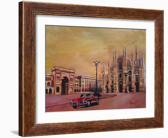 Milan Cathedral with Oldtimer Convertible Alfa Romeo-Markus Bleichner-Framed Art Print