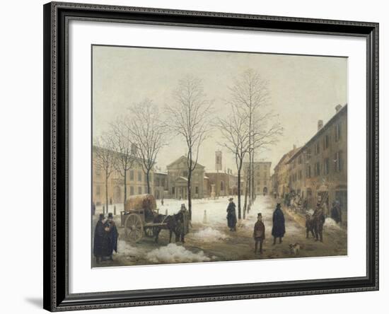 Milan, Piazza Borromeo under Snow-Angelo Inganni-Framed Giclee Print