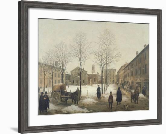 Milan, Piazza Borromeo under Snow-Angelo Inganni-Framed Giclee Print