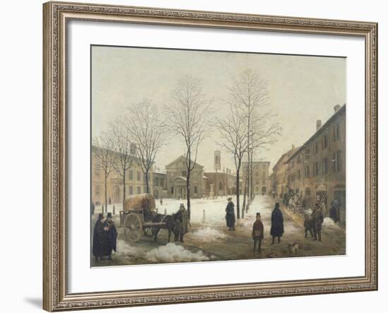 Milan, Piazza Borromeo under Snow-Angelo Inganni-Framed Giclee Print