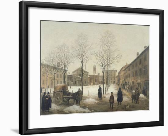 Milan, Piazza Borromeo under Snow-Angelo Inganni-Framed Giclee Print