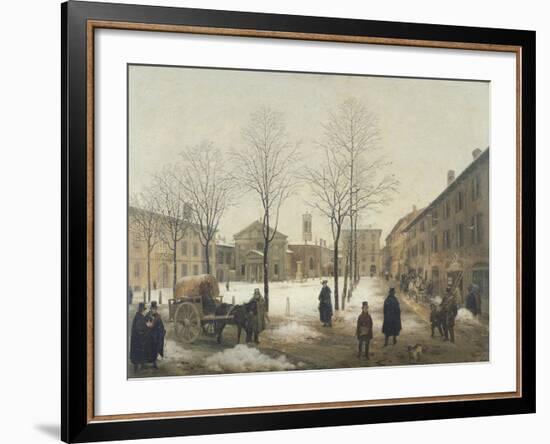 Milan, Piazza Borromeo under Snow-Angelo Inganni-Framed Giclee Print