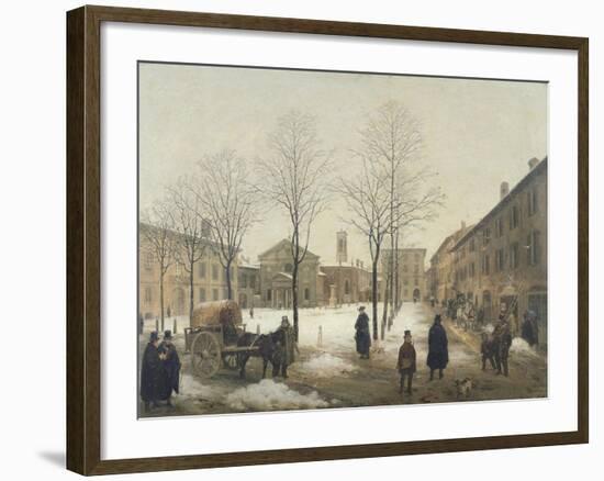 Milan, Piazza Borromeo under Snow-Angelo Inganni-Framed Giclee Print