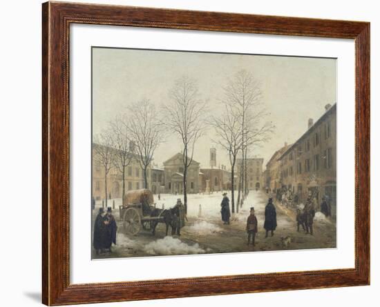 Milan, Piazza Borromeo under Snow-Angelo Inganni-Framed Giclee Print