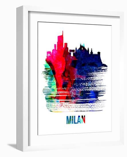 Milan Skyline Brush Stroke - Watercolor-NaxArt-Framed Art Print