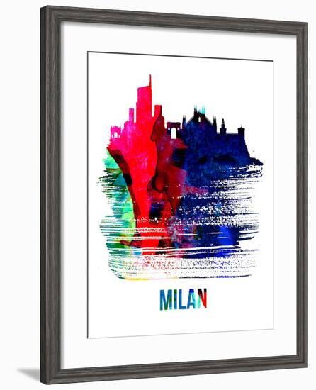 Milan Skyline Brush Stroke - Watercolor-NaxArt-Framed Art Print