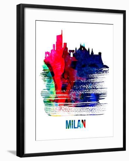 Milan Skyline Brush Stroke - Watercolor-NaxArt-Framed Art Print