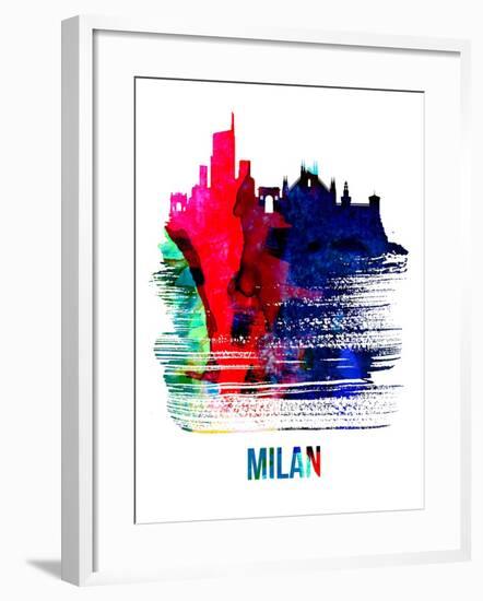 Milan Skyline Brush Stroke - Watercolor-NaxArt-Framed Art Print