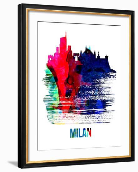 Milan Skyline Brush Stroke - Watercolor-NaxArt-Framed Art Print