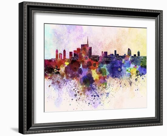 Milan Skyline in Watercolor Background-paulrommer-Framed Art Print