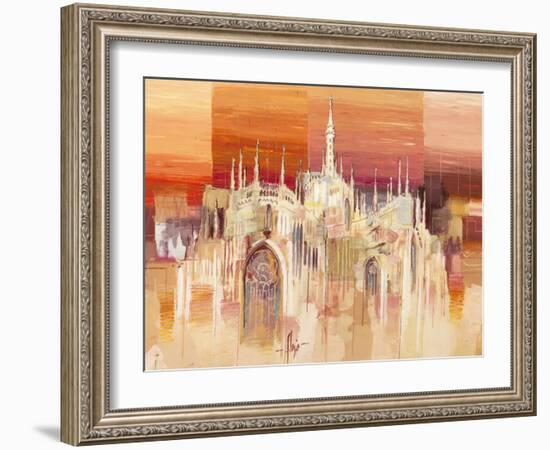 Milano al tramonto-Luigi Florio-Framed Art Print