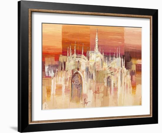 Milano al tramonto-Luigi Florio-Framed Art Print