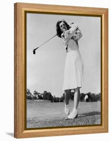 Mildred 'Babe' Didrikson Zaharias Swinging Golf Club in 1947-null-Framed Stretched Canvas