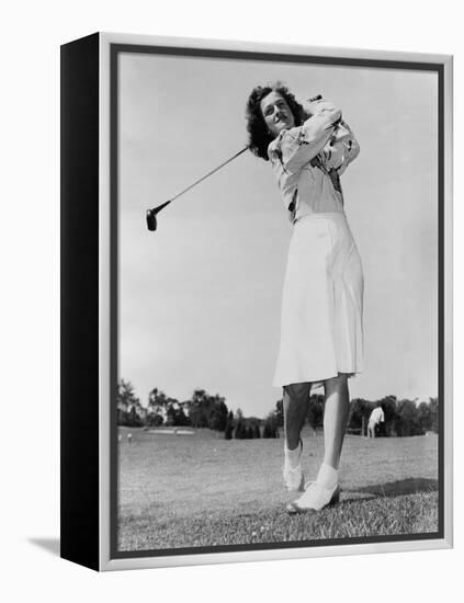 Mildred 'Babe' Didrikson Zaharias Swinging Golf Club in 1947-null-Framed Stretched Canvas