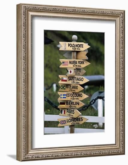 Mileage Sign Pointing Directions in Puerto Williams-Paul Souders-Framed Photographic Print