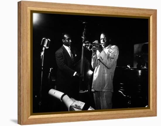 Miles Davis (C) with Oscar Pettiford and Bud Powell, Birdland, 1949-null-Framed Stretched Canvas