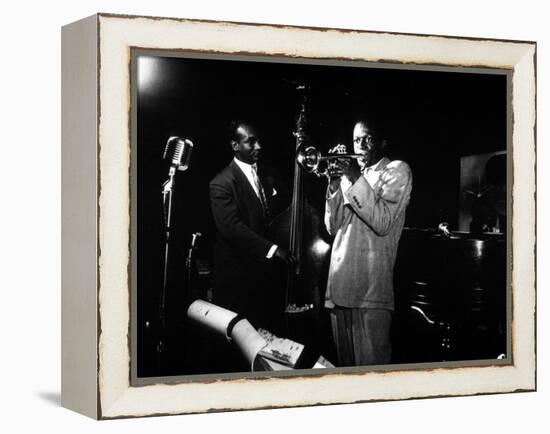 Miles Davis (C) with Oscar Pettiford and Bud Powell, Birdland, 1949-null-Framed Stretched Canvas