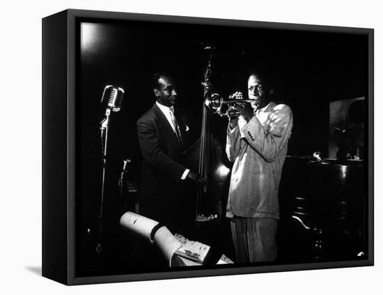 Miles Davis (C) with Oscar Pettiford and Bud Powell, Birdland, 1949-null-Framed Stretched Canvas