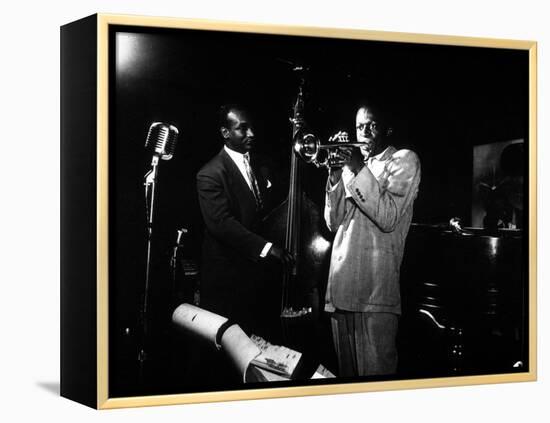 Miles Davis (C) with Oscar Pettiford and Bud Powell, Birdland, 1949-null-Framed Stretched Canvas