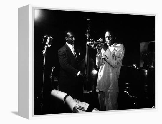 Miles Davis (C) with Oscar Pettiford and Bud Powell, Birdland, 1949-null-Framed Stretched Canvas