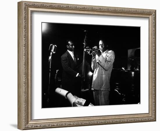 Miles Davis (C) with Oscar Pettiford and Bud Powell, Birdland, 1949-null-Framed Photo