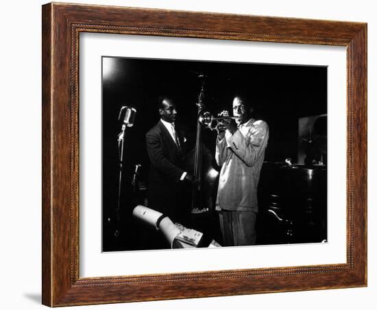 Miles Davis (C) with Oscar Pettiford and Bud Powell, Birdland, 1949-null-Framed Photo