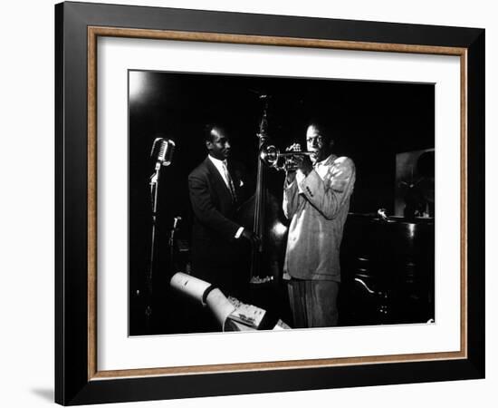 Miles Davis (C) with Oscar Pettiford and Bud Powell, Birdland, 1949-null-Framed Photo