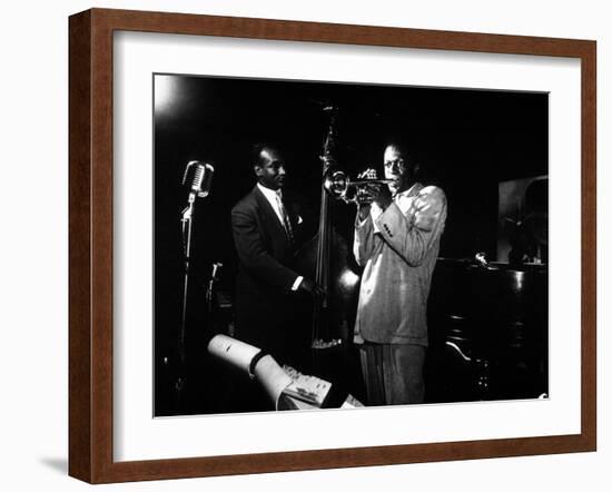 Miles Davis (C) with Oscar Pettiford and Bud Powell, Birdland, 1949-null-Framed Photo