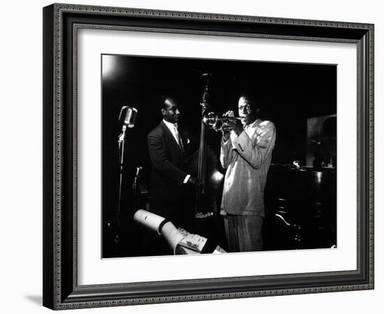 Miles Davis (C) with Oscar Pettiford and Bud Powell, Birdland, 1949-null-Framed Photo