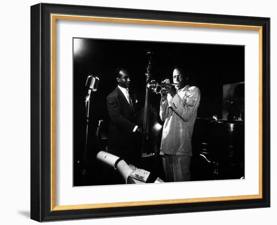 Miles Davis (C) with Oscar Pettiford and Bud Powell, Birdland, 1949-null-Framed Photo