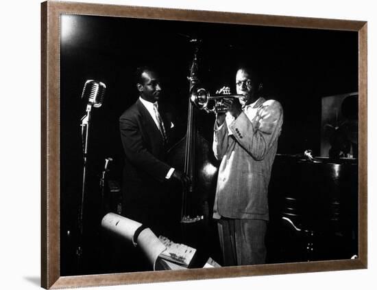 Miles Davis (C) with Oscar Pettiford and Bud Powell, Birdland, 1949-null-Framed Photo