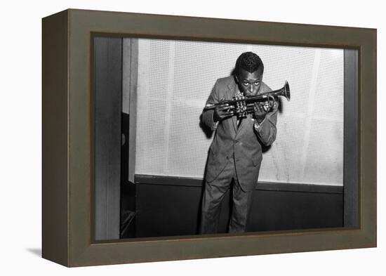 Miles Davis Kissing Trumpet-null-Framed Stretched Canvas