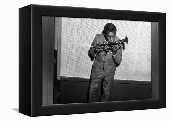 Miles Davis Kissing Trumpet-null-Framed Stretched Canvas