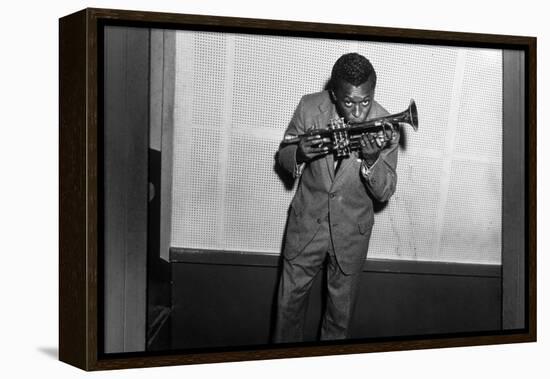 Miles Davis Kissing Trumpet-null-Framed Stretched Canvas