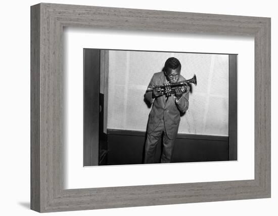 Miles Davis Kissing Trumpet-null-Framed Photo