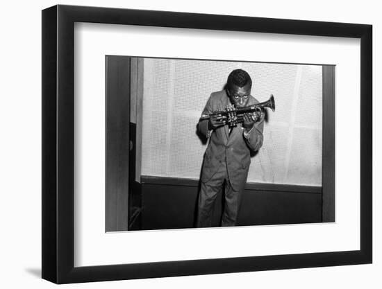 Miles Davis Kissing Trumpet--Framed Photo
