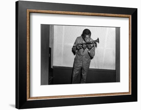 Miles Davis Kissing Trumpet-null-Framed Photographic Print
