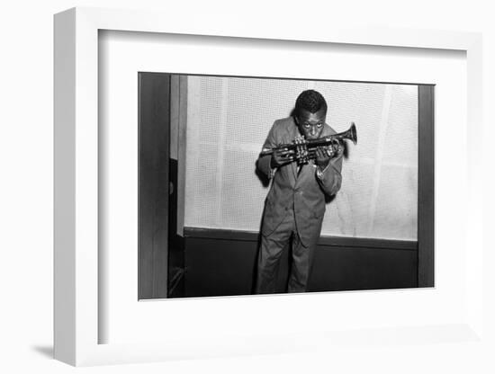 Miles Davis Kissing Trumpet-null-Framed Photographic Print