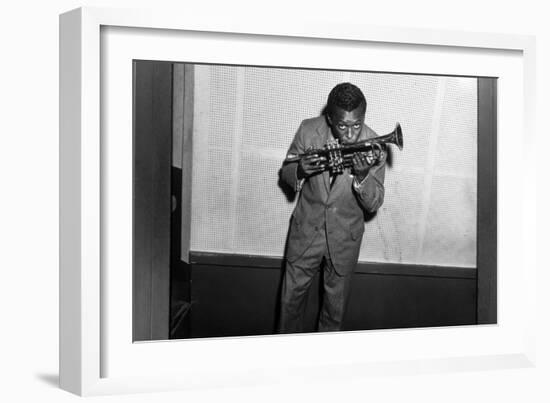 Miles Davis Kissing Trumpet-null-Framed Photo