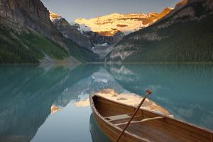 Canoe on Lake Louise at Sunrise by Miles Ertman