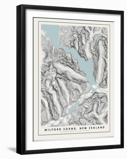 Milford Sound Topographical Print-null-Framed Art Print