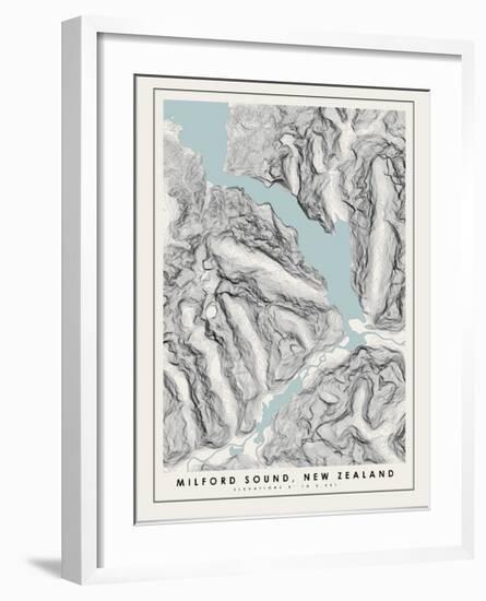 Milford Sound Topographical Print-null-Framed Art Print