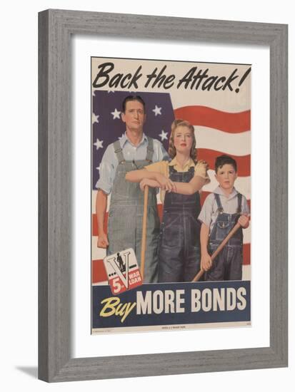 Military and War Posters: Back the Attack! Buy More Bonds! U.S. Government Printing Office, 1944-null-Framed Art Print