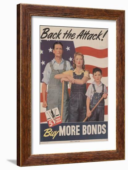 Military and War Posters: Back the Attack! Buy More Bonds! U.S. Government Printing Office, 1944-null-Framed Art Print