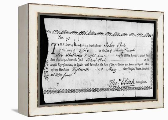 Military Due Bill, 1784-null-Framed Premier Image Canvas